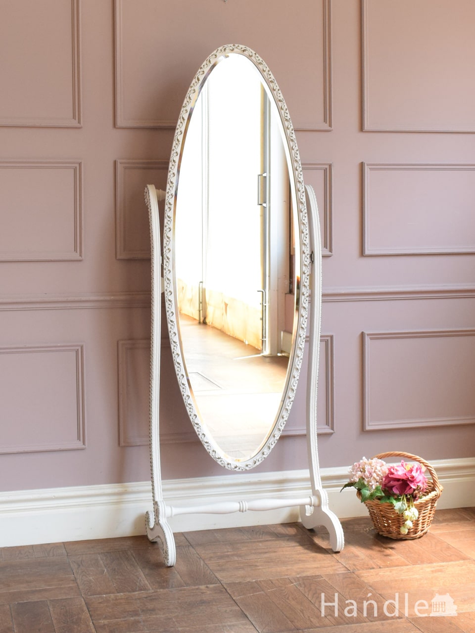 フランスから届いたアンティークの鏡、美しい姿見のシュバルミラー(q