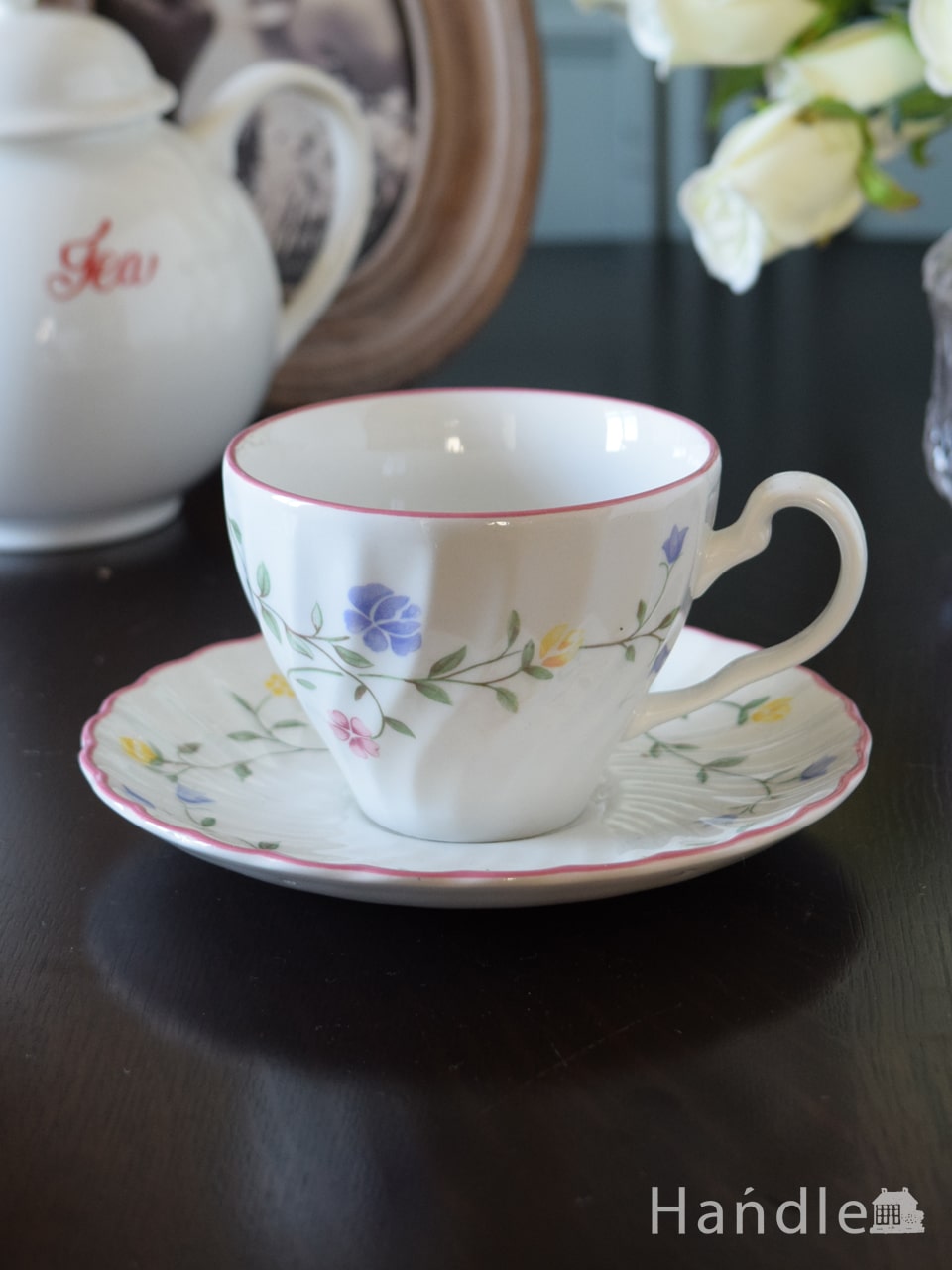 古いガラス皿 プレート ソーサー フランス アンティーク 青い花 no.102