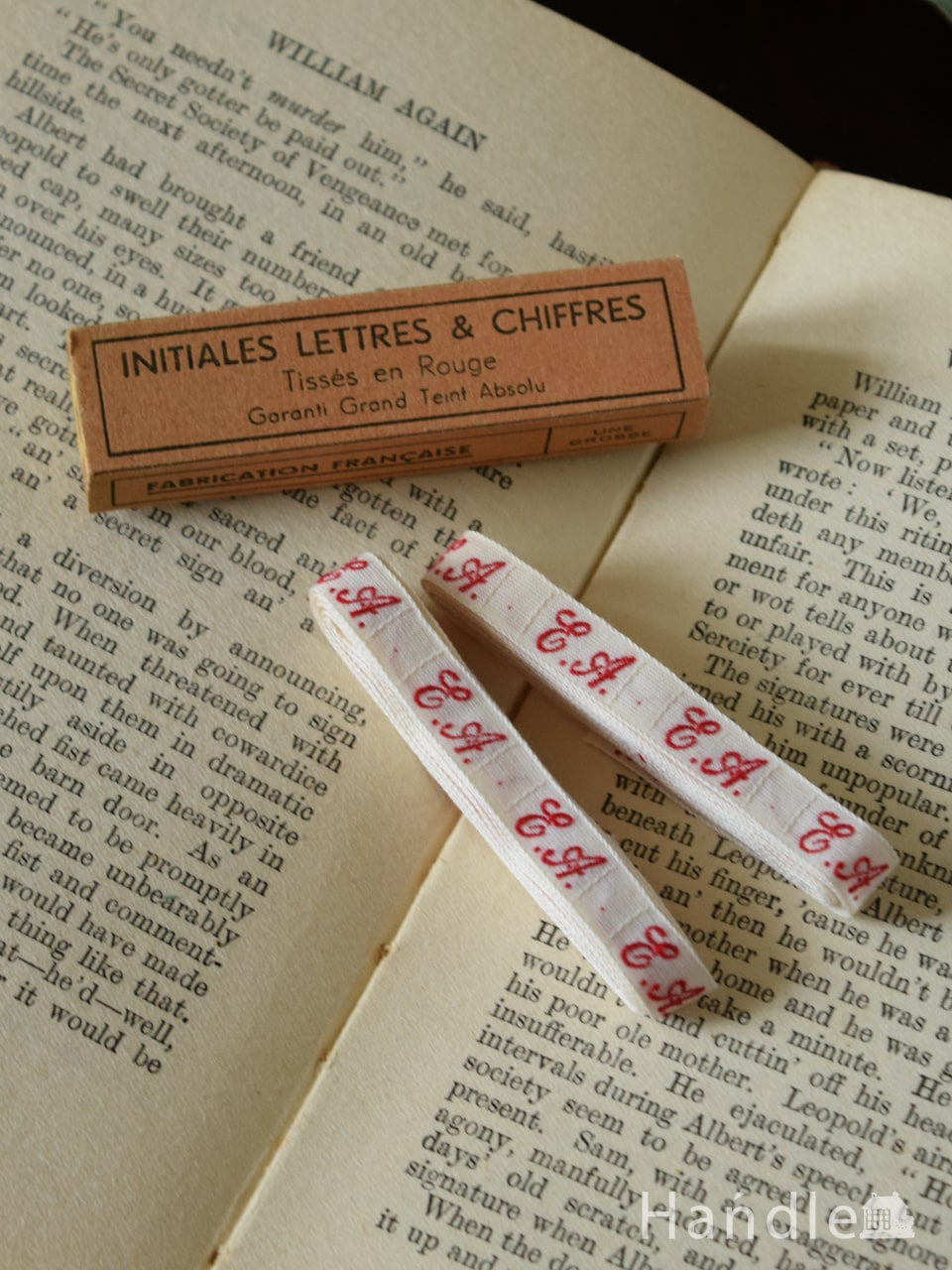 ◇フランスアンティーク｜イニシャル刺繍トーションセット、ダマスク