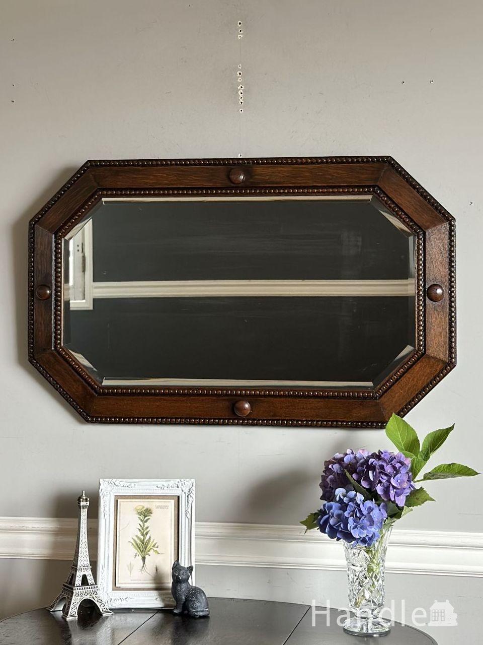 イギリスのアンティークミラー、装飾が美しいシルバープレートの手鏡(m