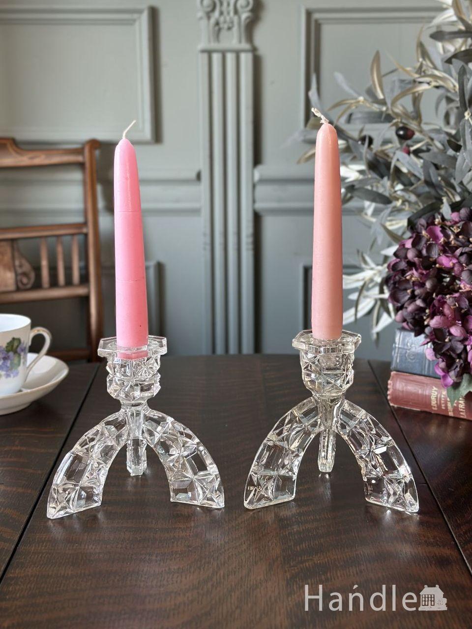 英国貴族に使われていたアンティークガラスの4点セット、プレス模様が