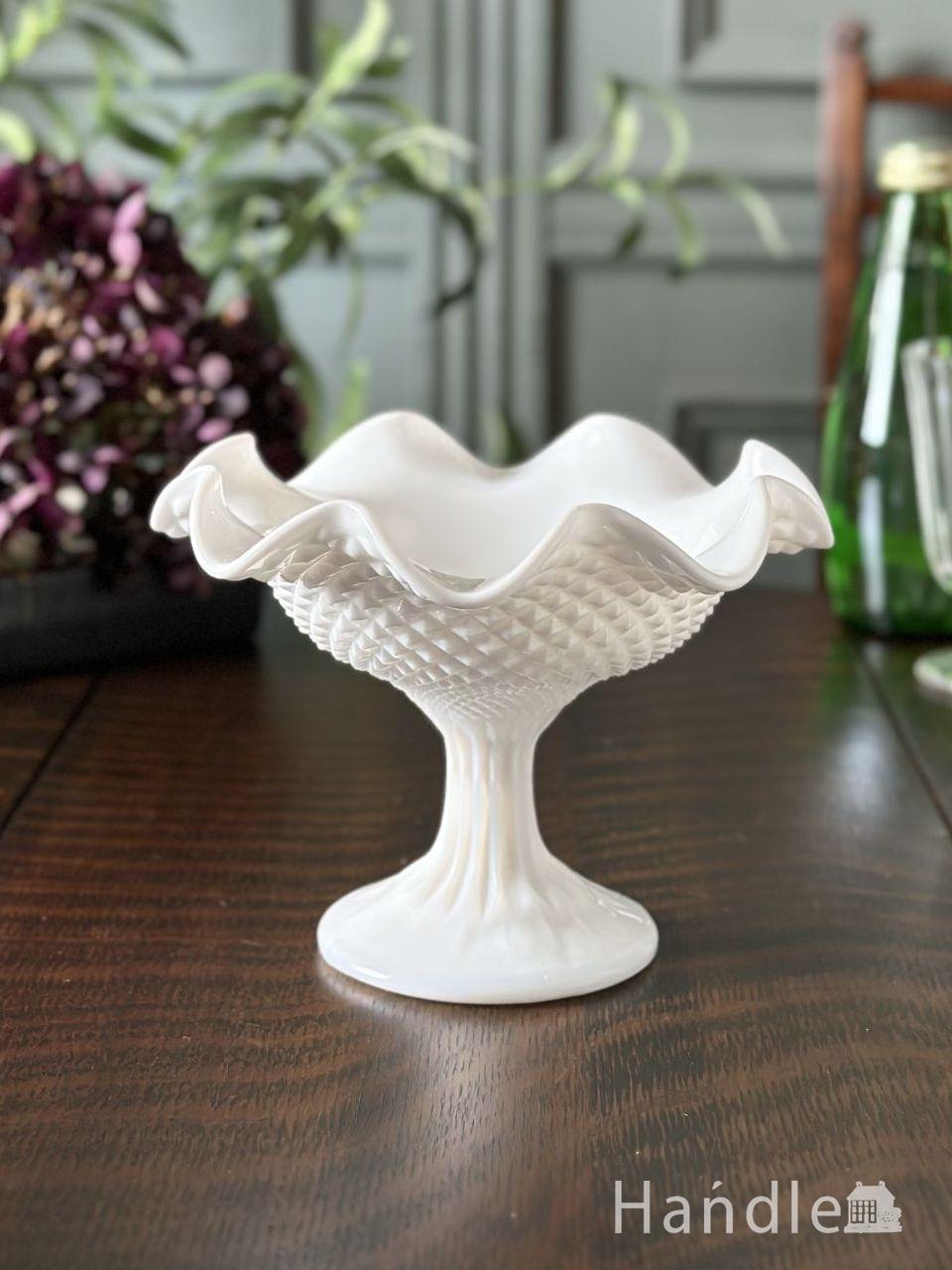 アンティークプレスドグラスのシュガーポット（砂糖入れ）スプーン付き