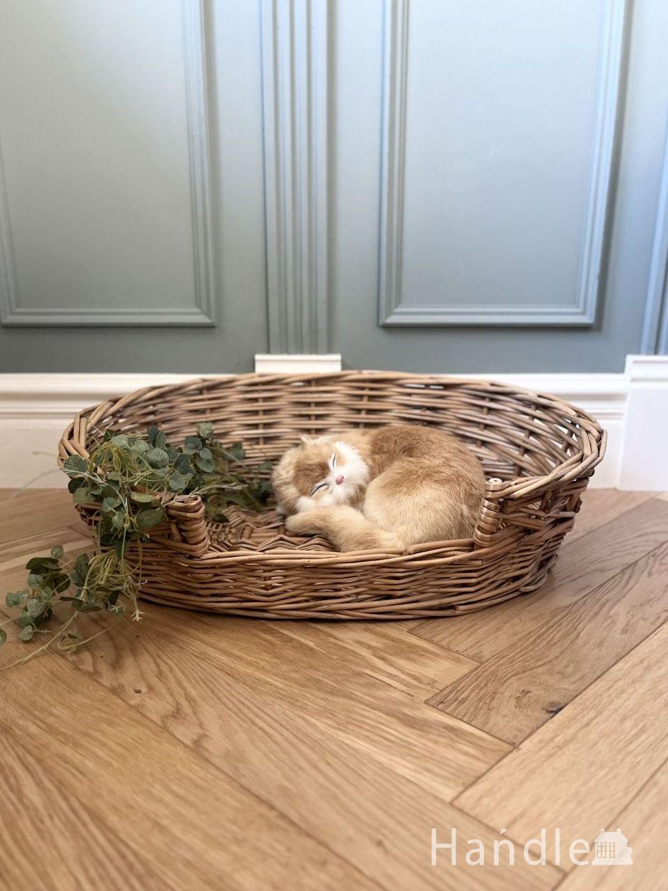 フランスで見つけたラタンのバスケット、アイアンの足が付いた