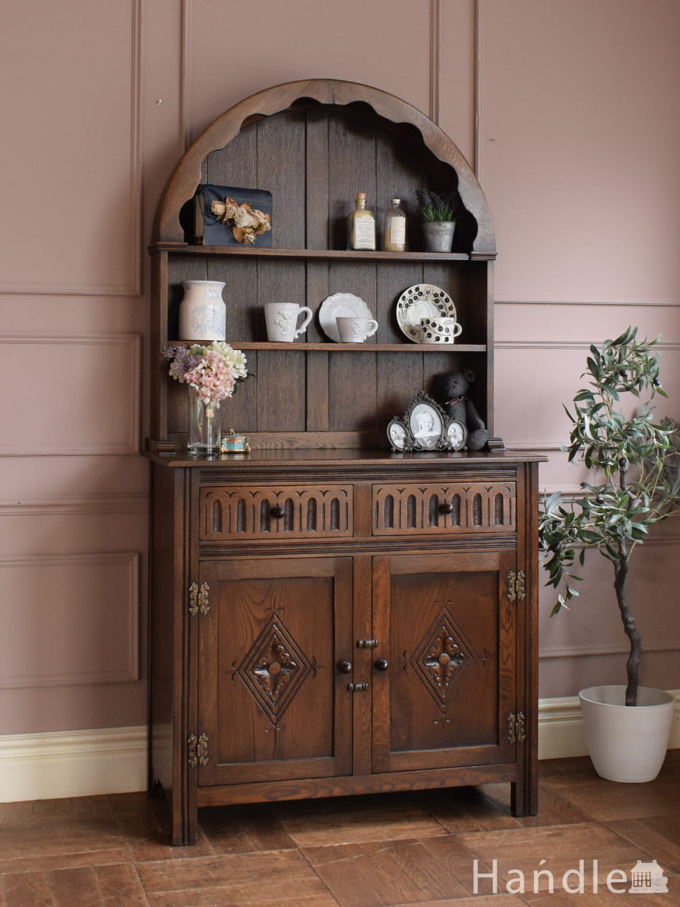 英国アンティークのオーク材の本棚、おしゃれなオープンシェルフ(j