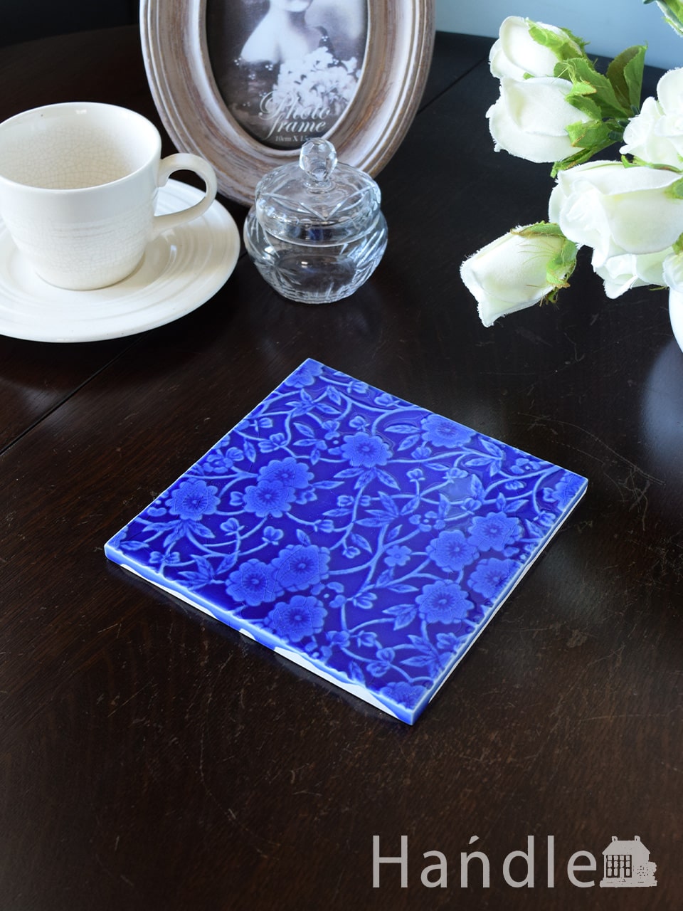 英国バーレイ社の陶磁器、ブルーキャリコのタイル（コバルト）(n1-539