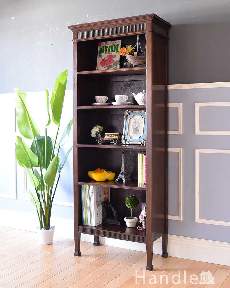 英国輸入のアンティーク家具、スラッと背の高いブックシェルフ（本棚