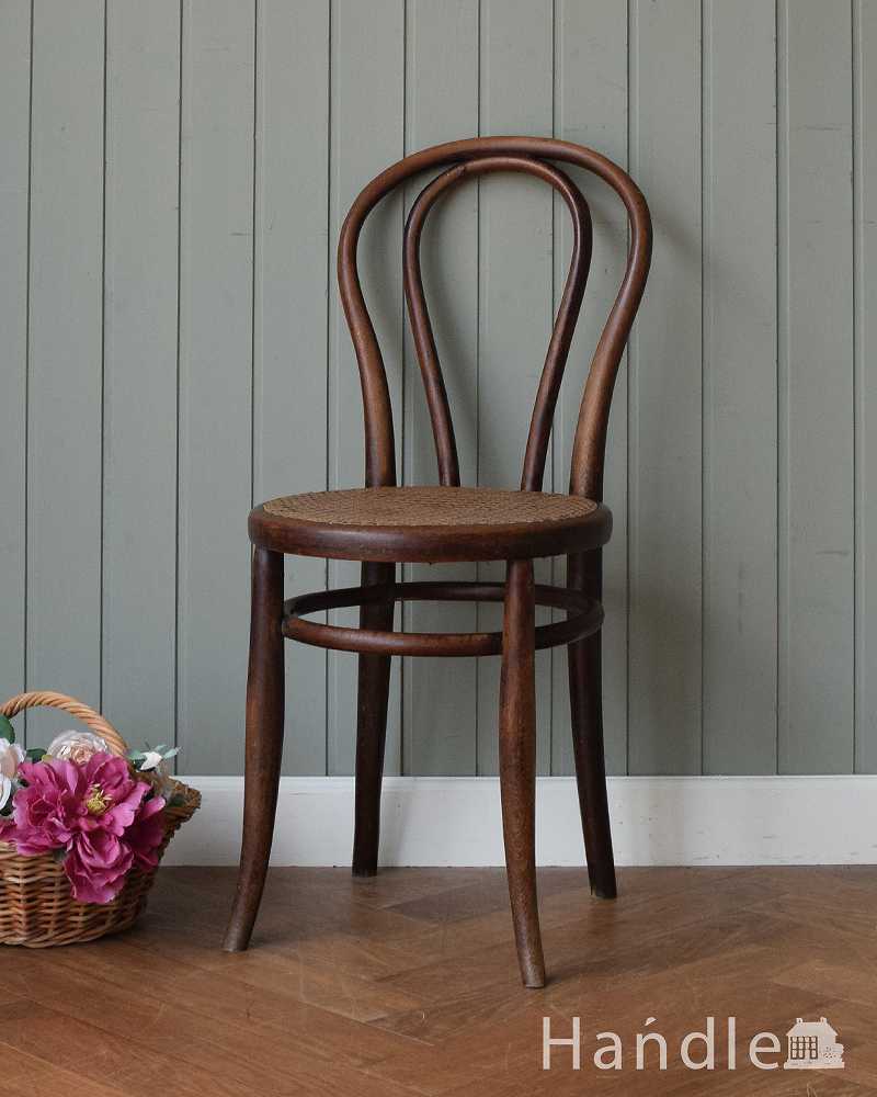 編み座になったダブルループのアンティークベントウッドチェア（トー
