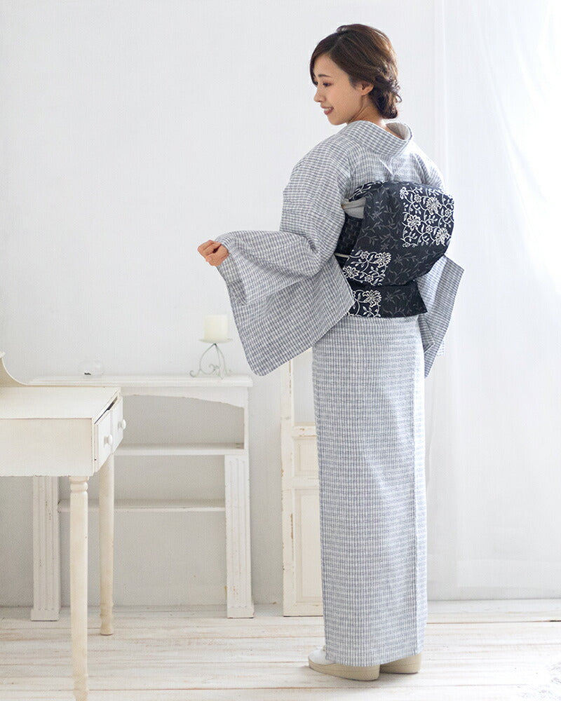 阿波しじら織 着物 白地に紺の小格子柄 No.80 – ふだんきものハイムラヤ