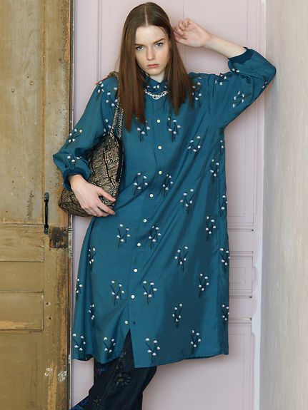 スノードロップカットジャカードシャツワンピース（シャツワンピース