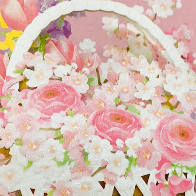 桜かごアレンジメント【春柄立体グリーティングカード】 – 日本ホール