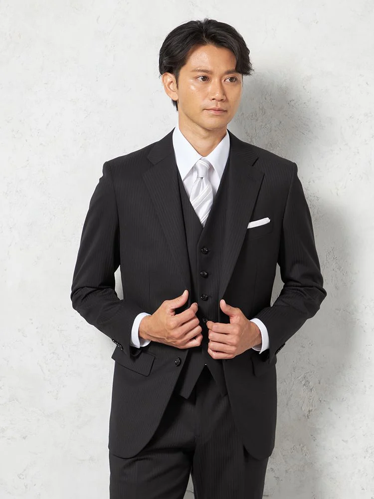 光沢仕上げ】スリーピーススーツ 2つボタン ストレッチ【セレモニー