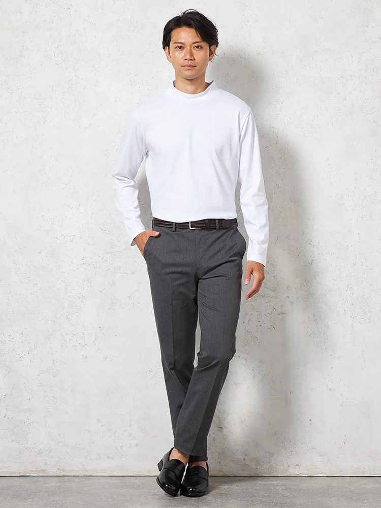 ベージュ 【ノータック】チノパン 折り目加工 無地 カジュアルパンツ