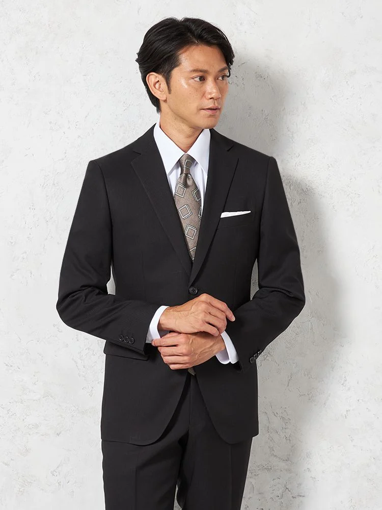 2WAYストレッチ】2つボタン スーツ ネイビー シャドウストライプ