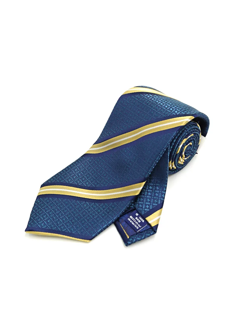 ブルー 【シルク100%】ネクタイ レギュラー 日本縫製 ストライプ S&M