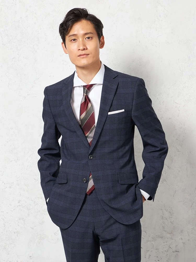 上下ウォッシャブル】スーツ 2つボタン ウールライク チェック nero