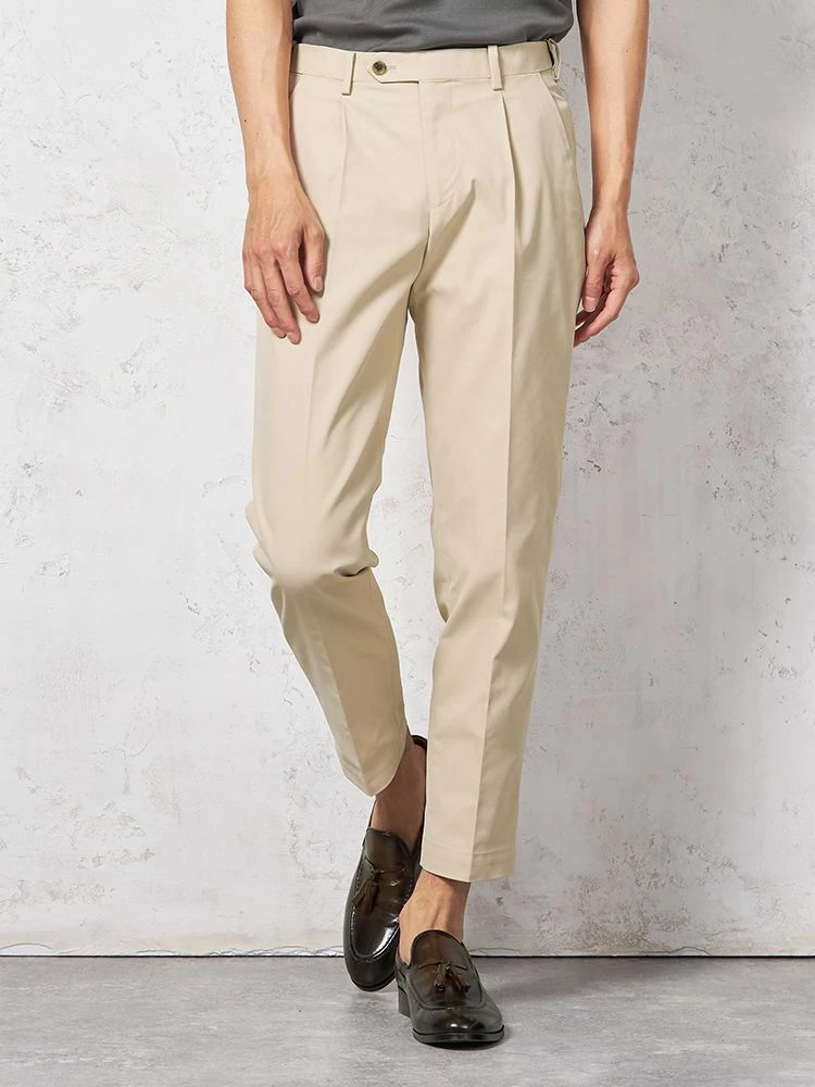 ホワイト 【サスビズxRENU】パンツ チノパン ワンタック 軽量 防シワ
