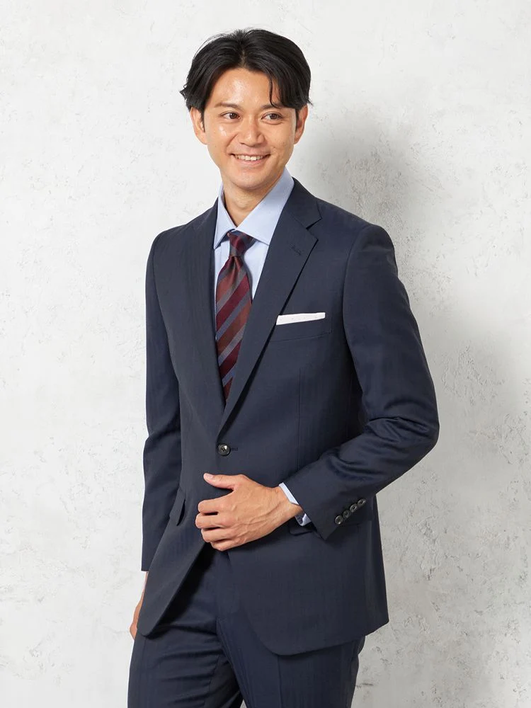 ウール100%】スーツ 2つボタン 尾州SUPER110s素材 ヘリンボン