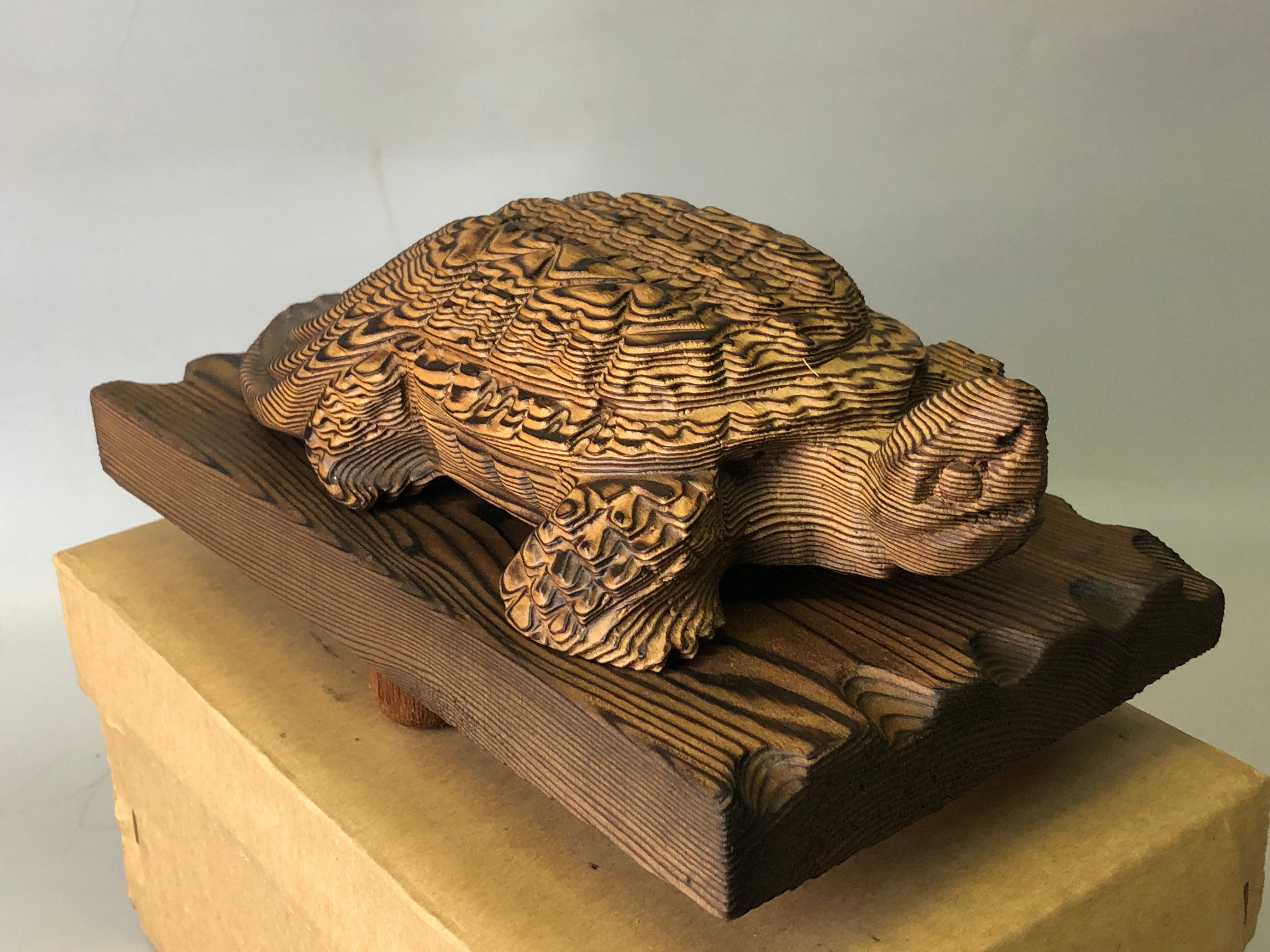Y7751 OKIMONO wood carving Turtle figurine Japan antique decor