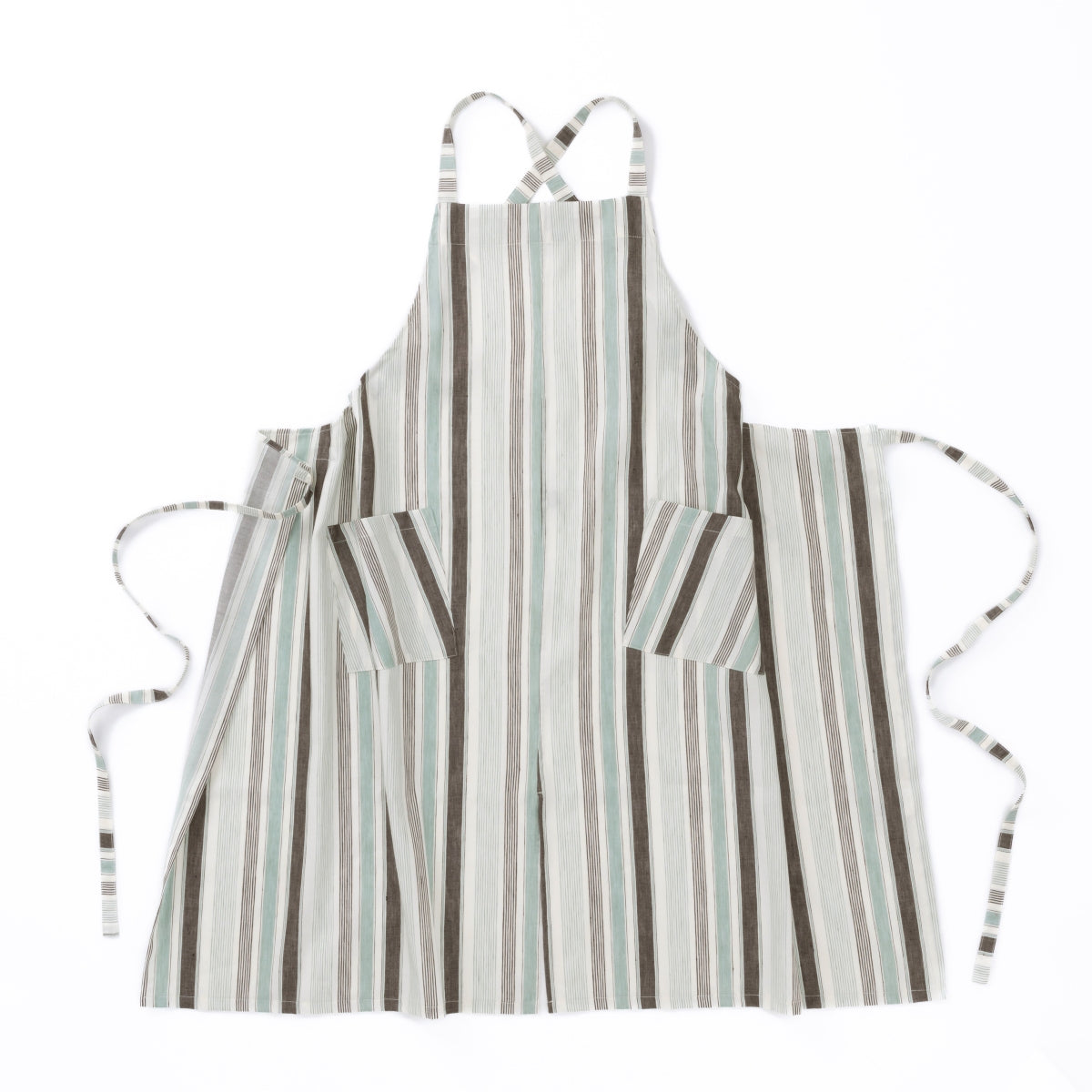 綿麻マルチストライプエプロン ウグイス | 和モダンなカラフルデザイン