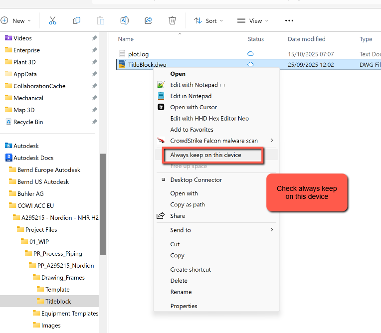 Desktop Connector を使用して ACC から DWG ファイルを開くと、外部