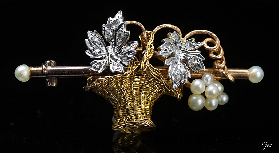 エドワーディアンのギロッシュエナメルのフラワー・バスケット