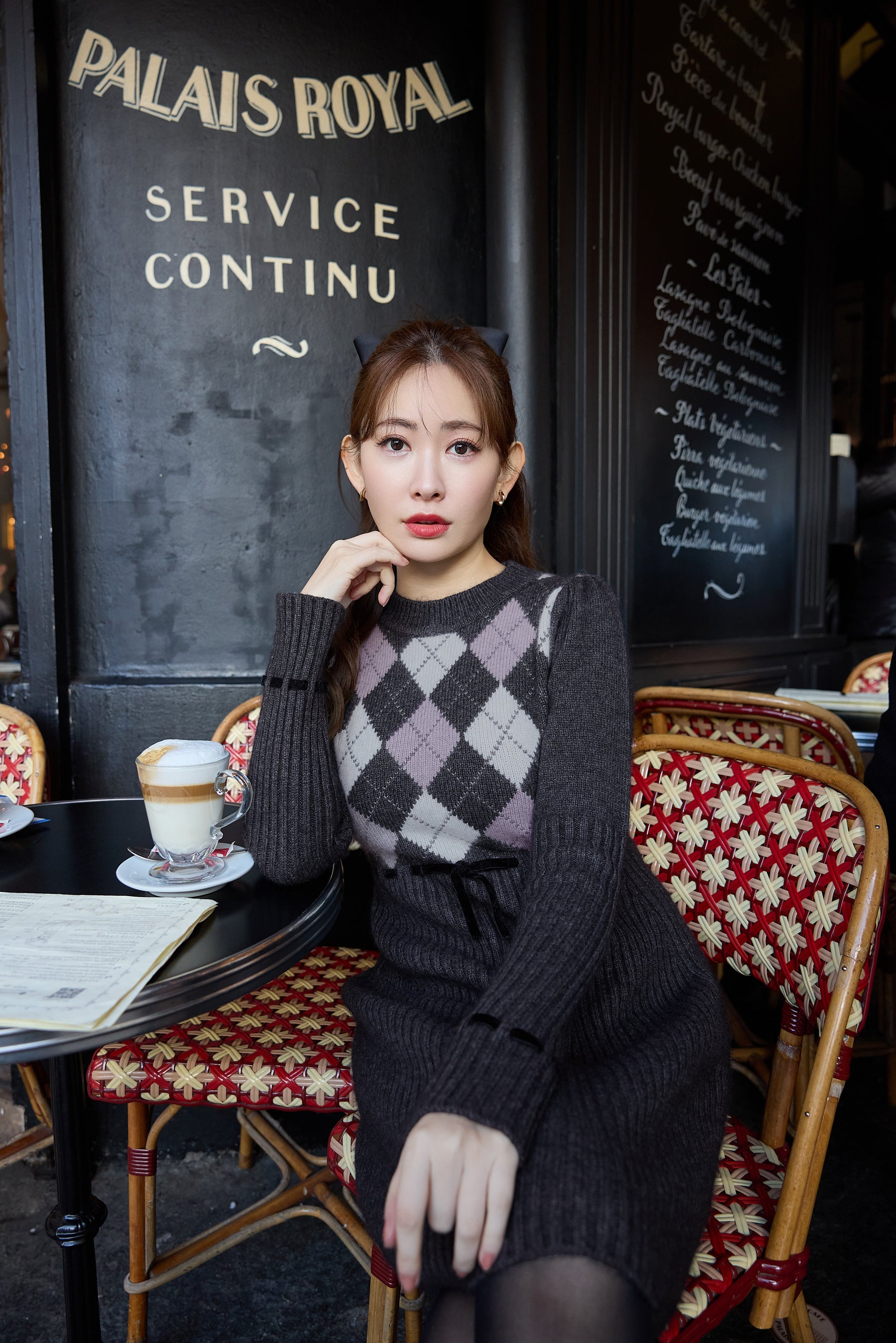 New Color]Moor Argyle Ribbon Knit Dress