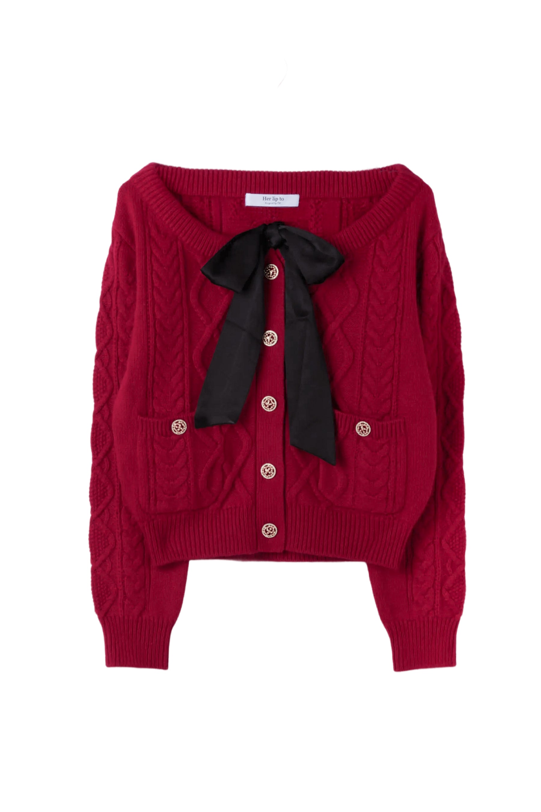 Aerienne Cable-Knit Ribbon Cardigan