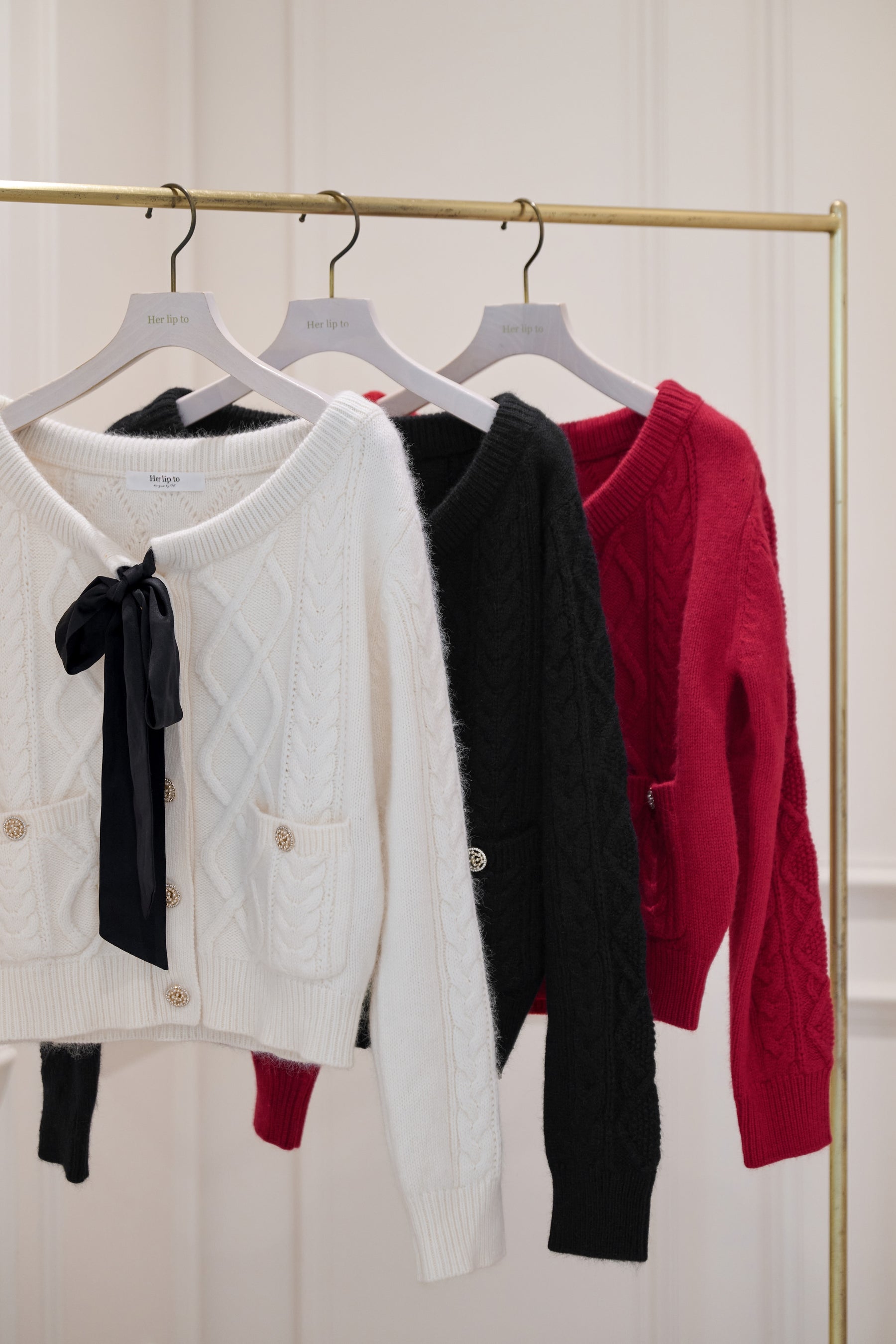 Aerienne Cable-Knit Ribbon Cardigan