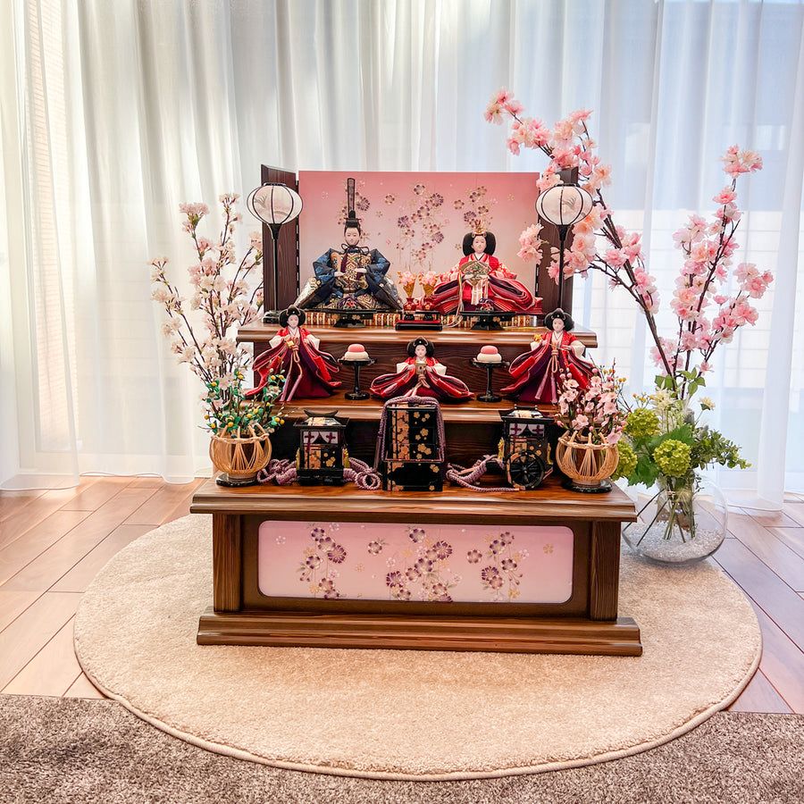 滅多に見ない 貴重な天然素材の三段飾り 五人飾りの雛人形【美結花雛