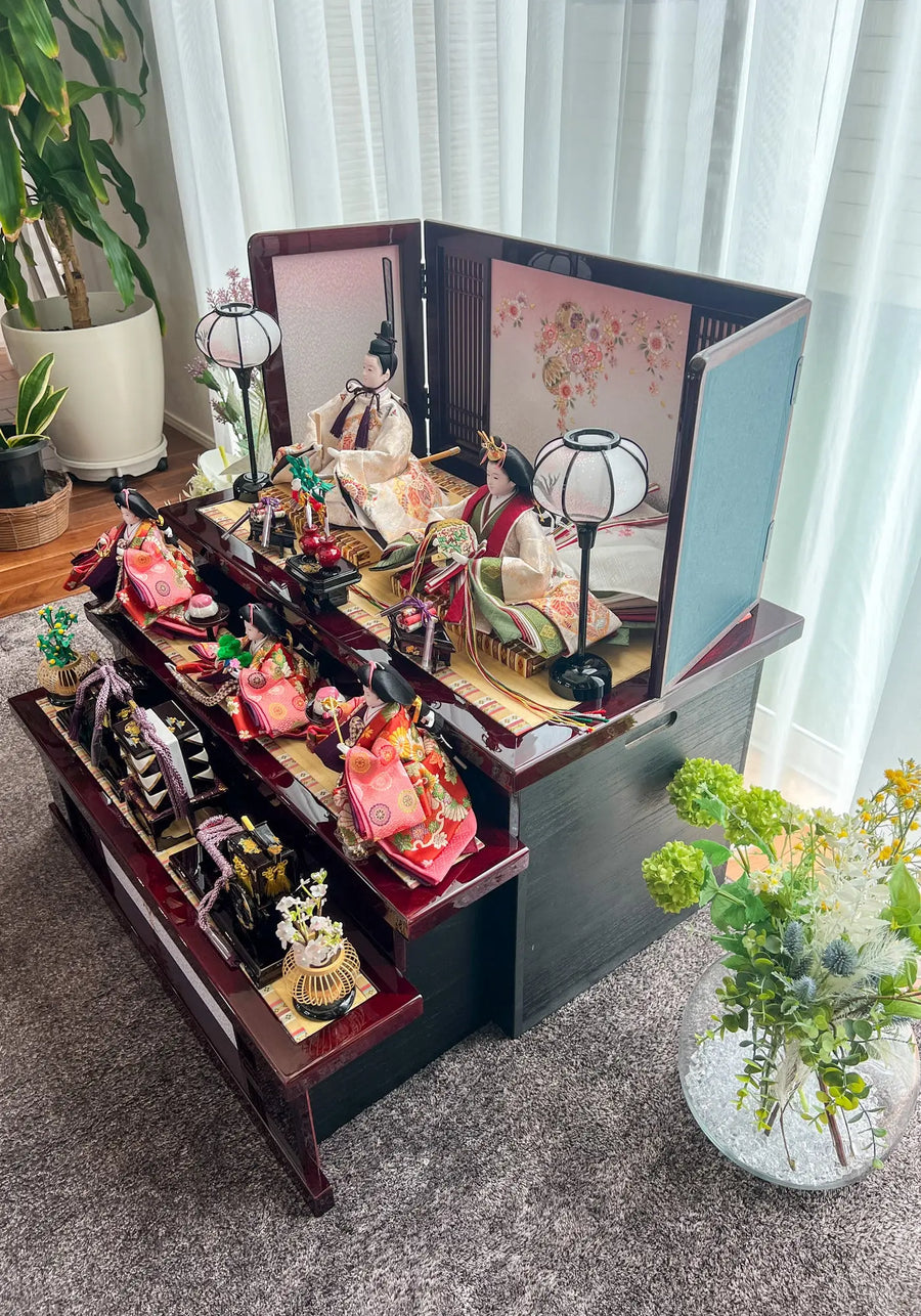 一つの箱にしまえる便利な収納三段飾りの雛人形 雛飾り【お雛様 穂乃花