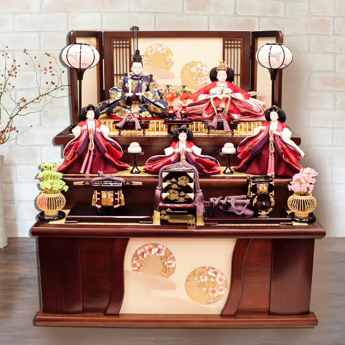 三段収納飾りの収納上手な雛人形の五人雛飾り【紗弥花雛】ひな祭りの