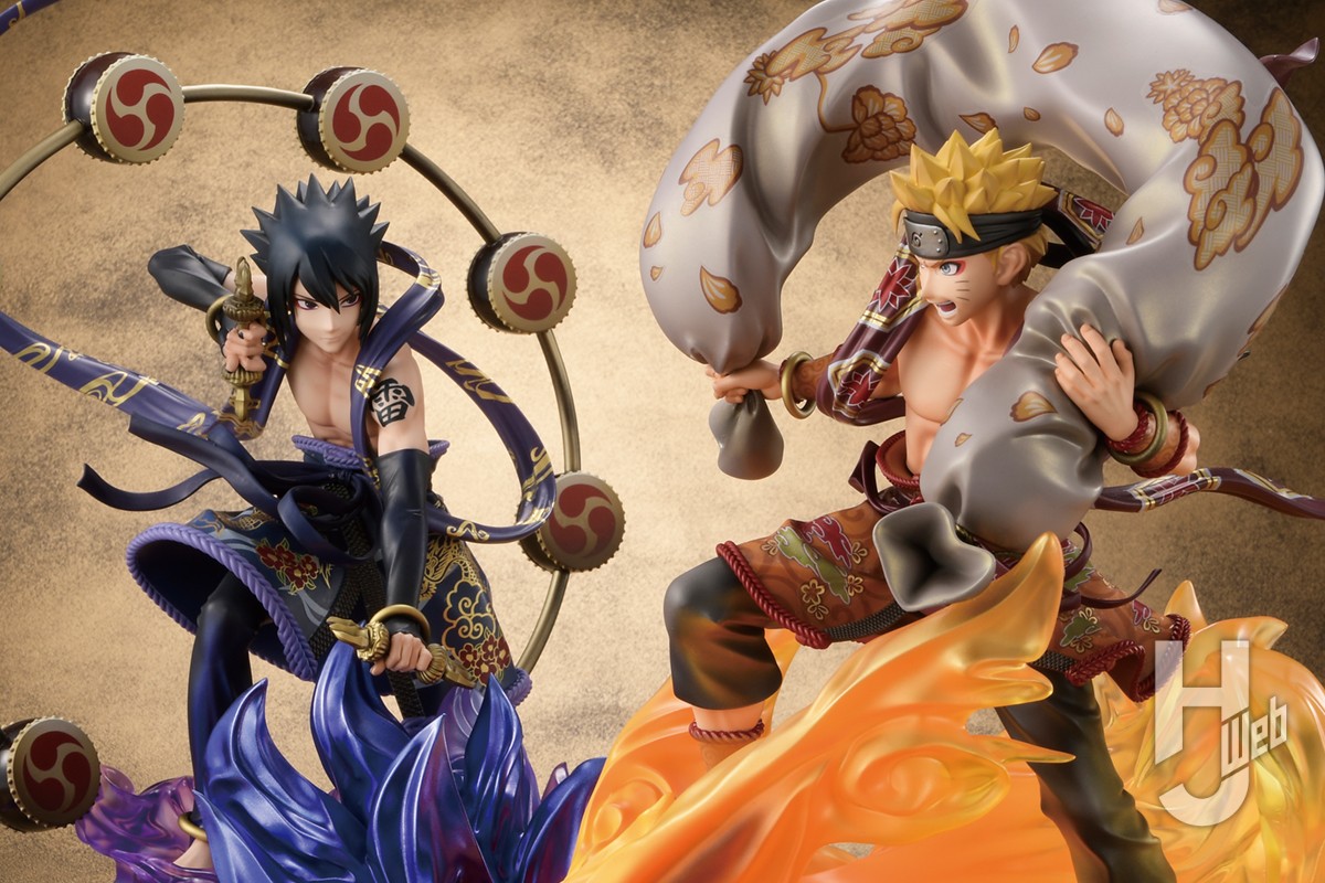 風神雷神姿の「うずまきナルト」と「うちはサスケ」が大型モデルの