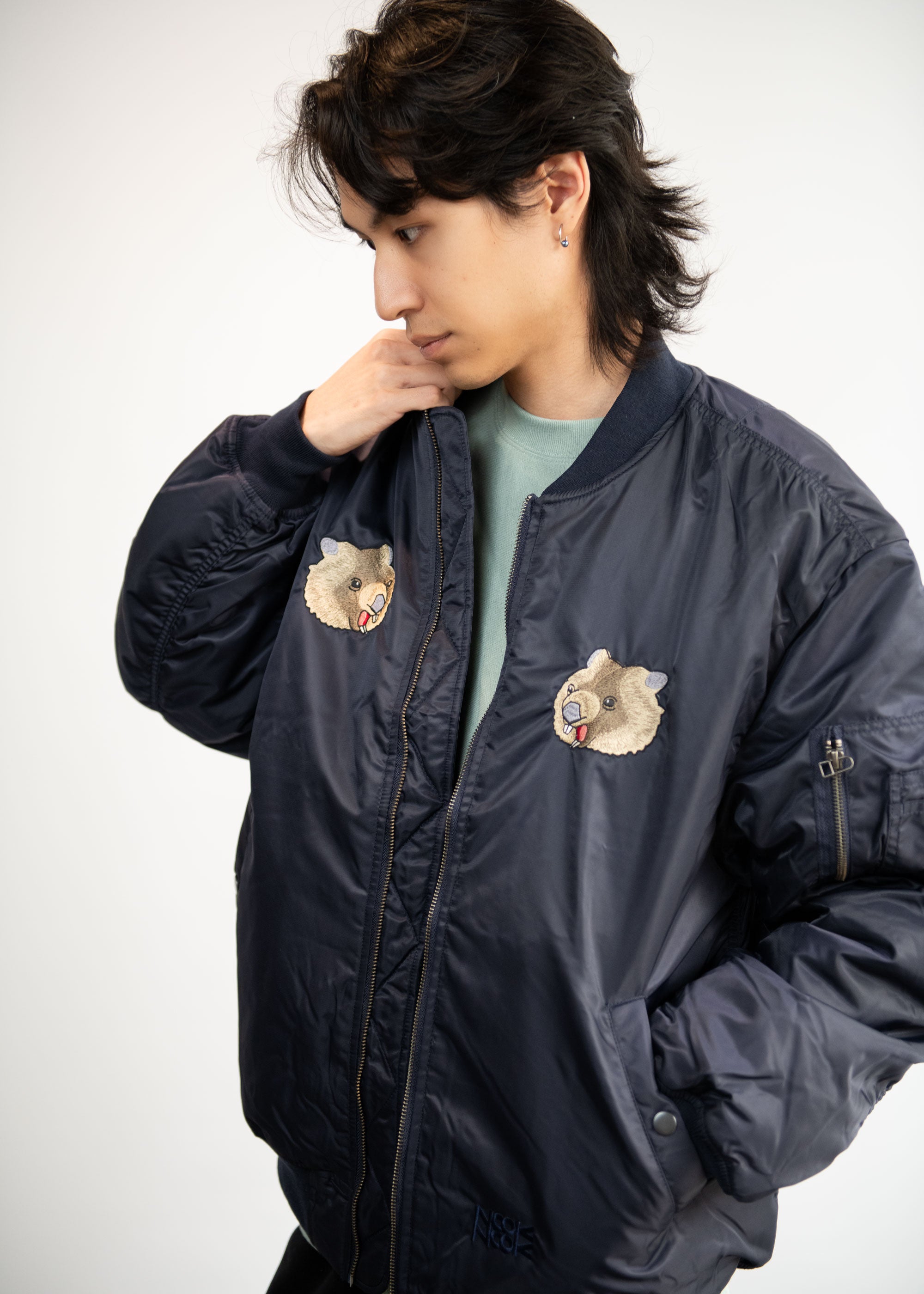 CUTIE WOMBAT ウォンバット 大型 刺繍 MA-1 中綿ジャケット Nook Nook