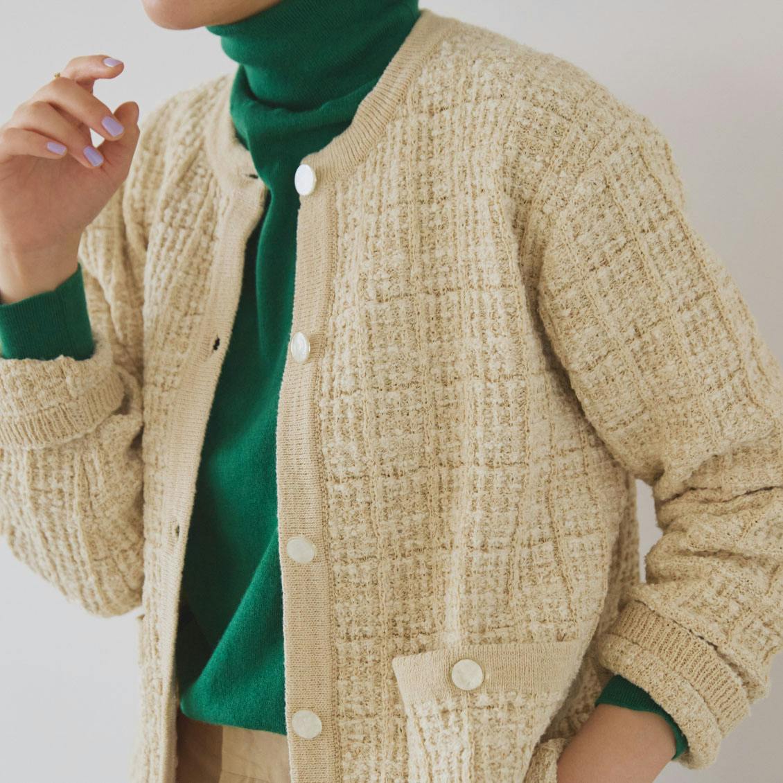 カジュアルも、きちんとも」ツイード柄のニットジャケット - 北欧