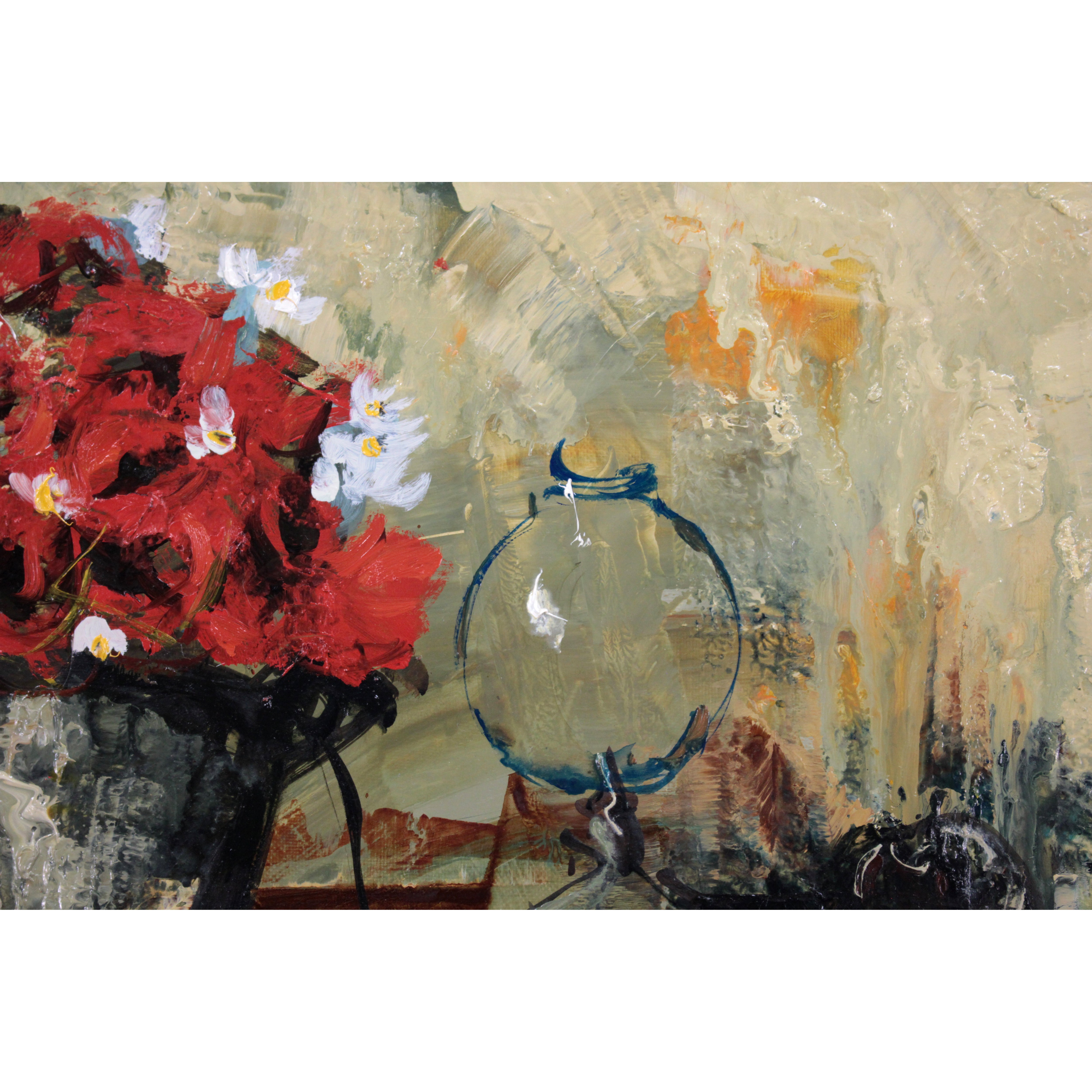 池田秀郎 『赤い花とランプ』 油彩画 - 北海道画廊