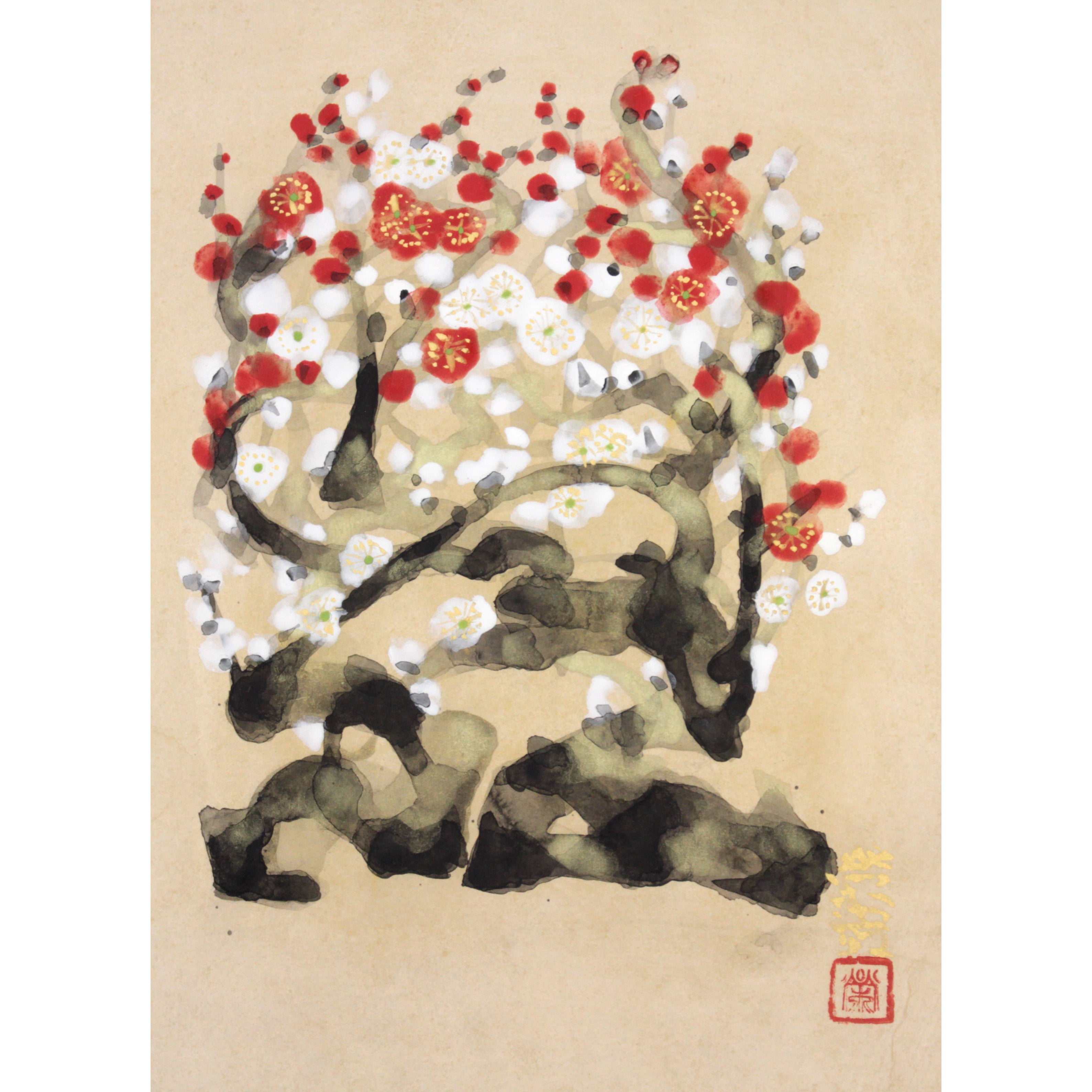 月岡榮貴 『紅白梅』 日本画 - 北海道画廊