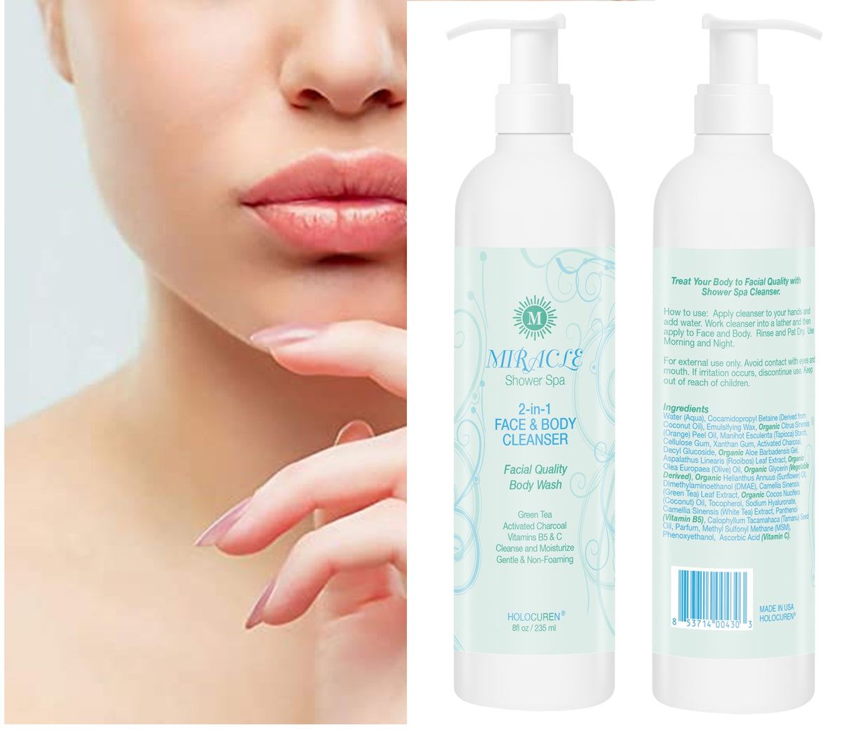 Miracle Shower Spa 2-in-1 Face & Body Cleanser – 8 oz | Holocuren