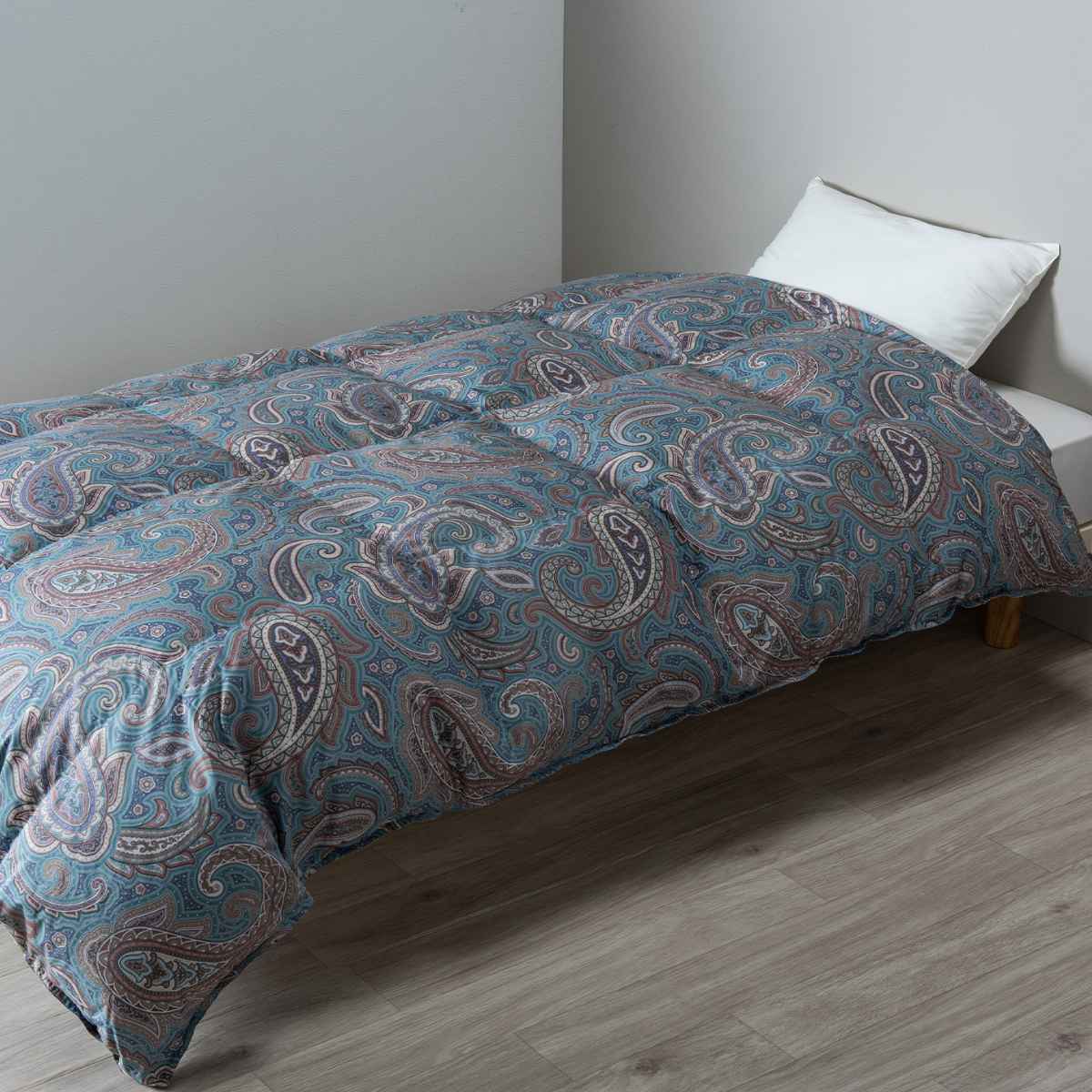 西川 羽毛布団 ホワイトダックダウン90％ ペイズリー柄 シングルロング