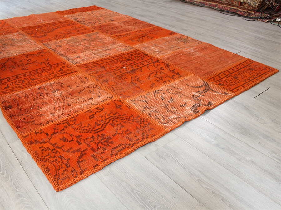 リサイクル・パッチワークラグ222×152cm オレンジ/カリヨラサイズ