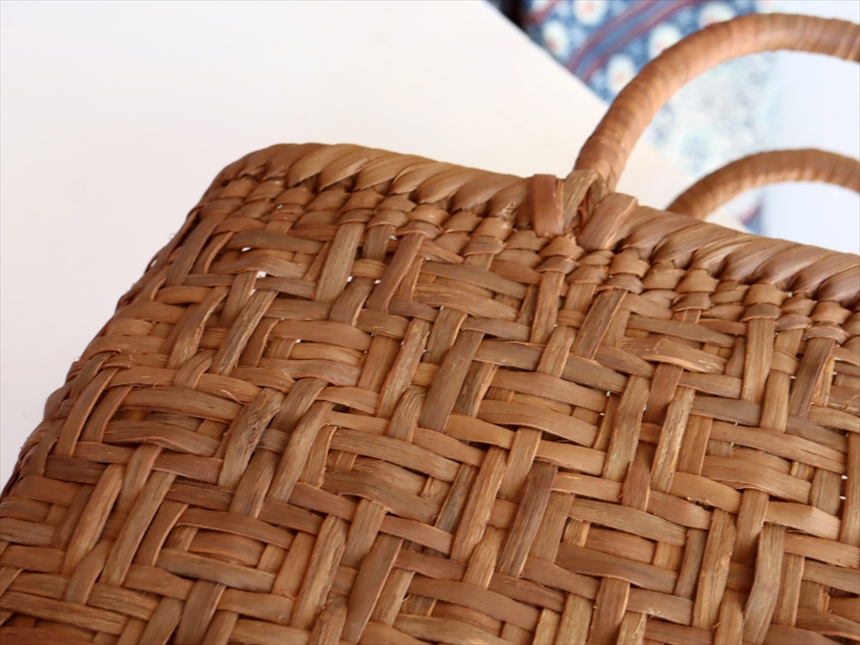 やまぶどう・カゴバッグ/連続枡網代編み・4mmひご/白皮・横長型・中