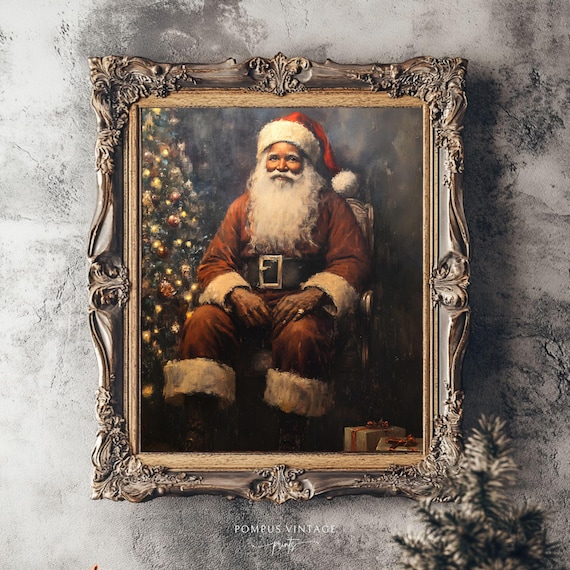 Vintage African American Santa Claus Portrait - AI Art Print