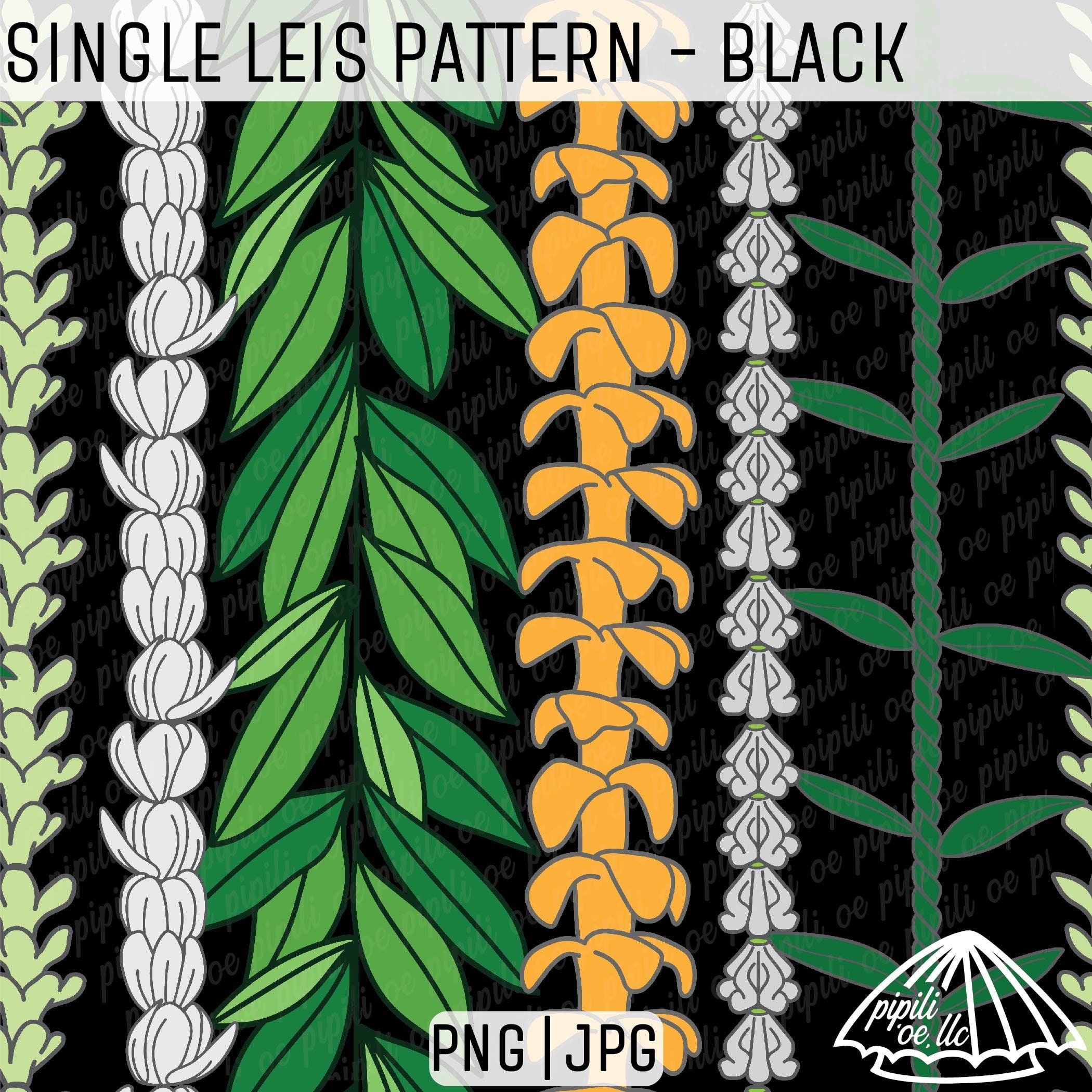 Single Leis Pattern - Black - Puakenikeni Lei - Pikake Lei - Maile