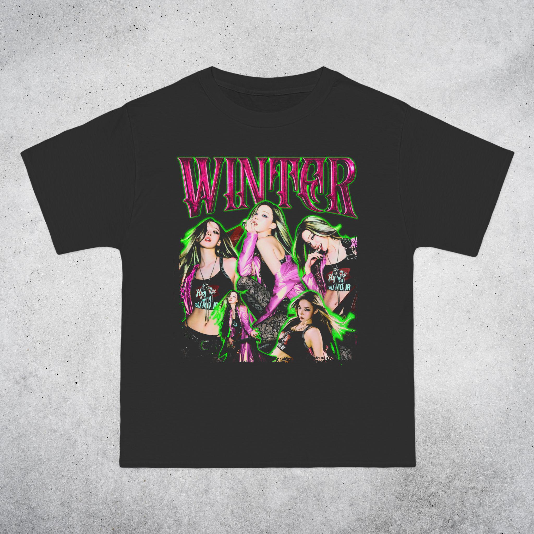 Aespa Winter Rich Man ヴィンテージ ブートレッグ Tシャツ：特大 Kpop