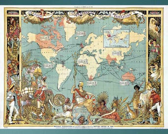 イギリス帝国世界地図、1886年 - ビクトリア女王ジュビリー記念壁地図