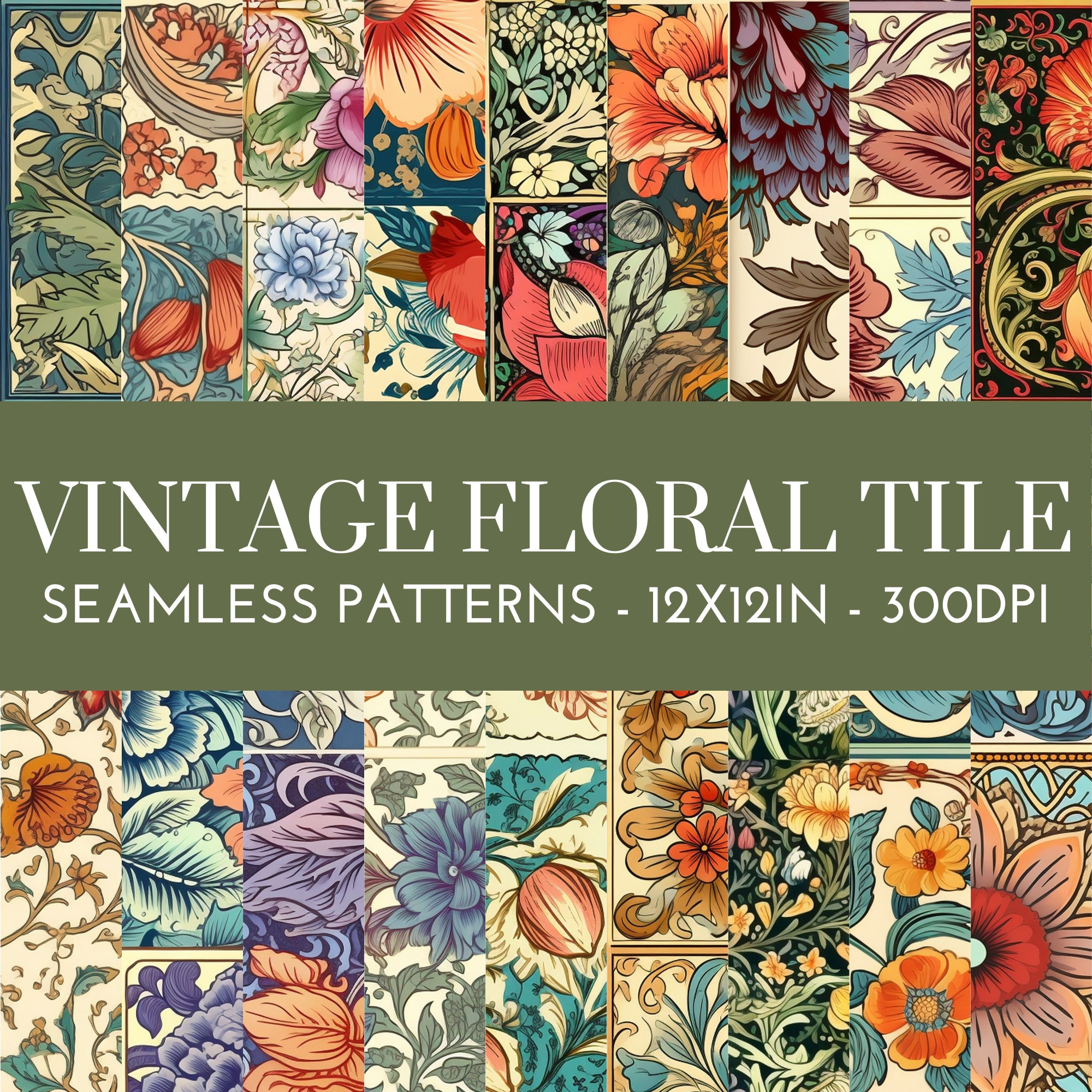 Vintage Floral Tiles | SEAMLESS Vintage Flower Patterns - 18