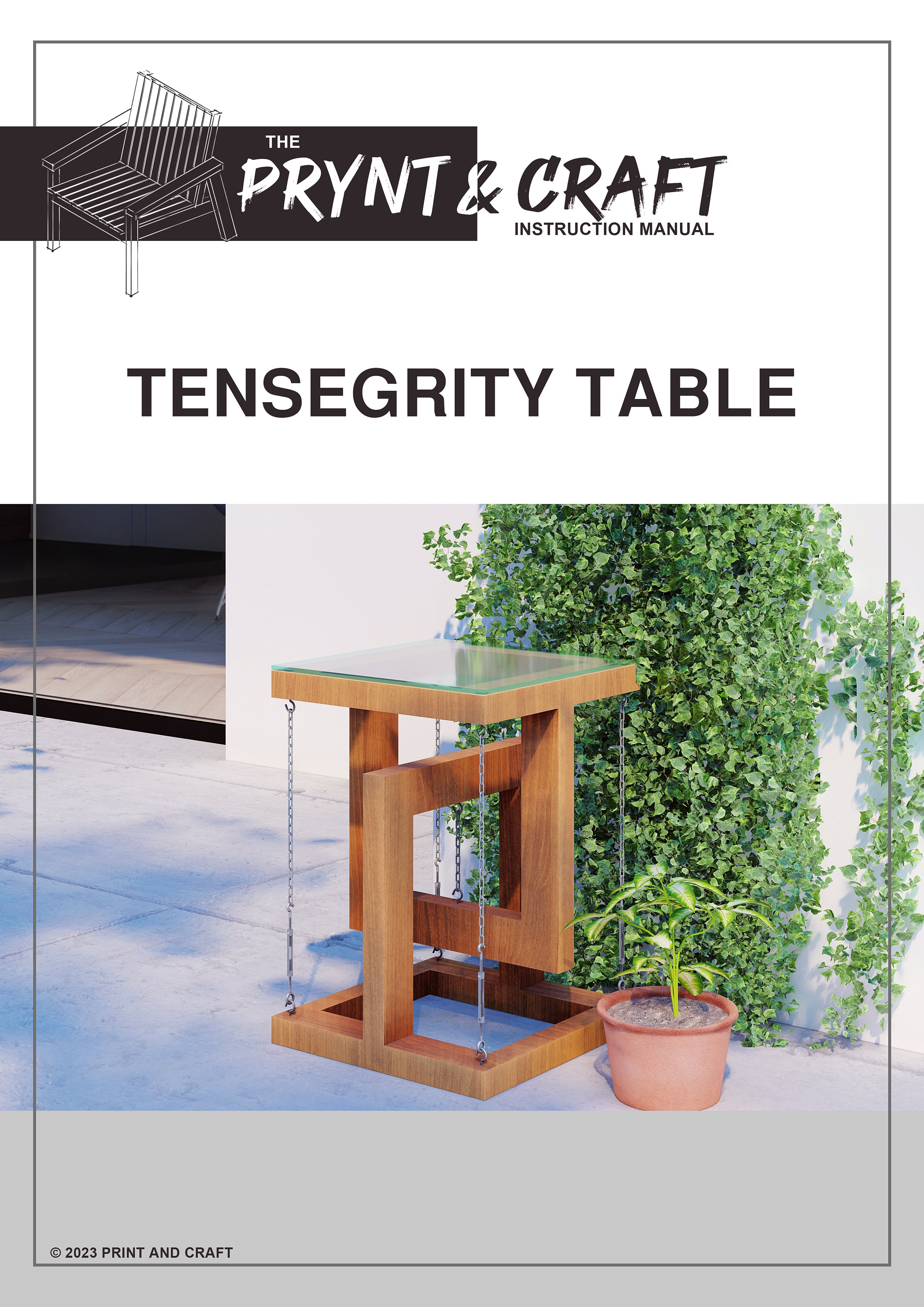 DIYテンセグリティサイドテーブルデジタル設計図、屋外用テーブル