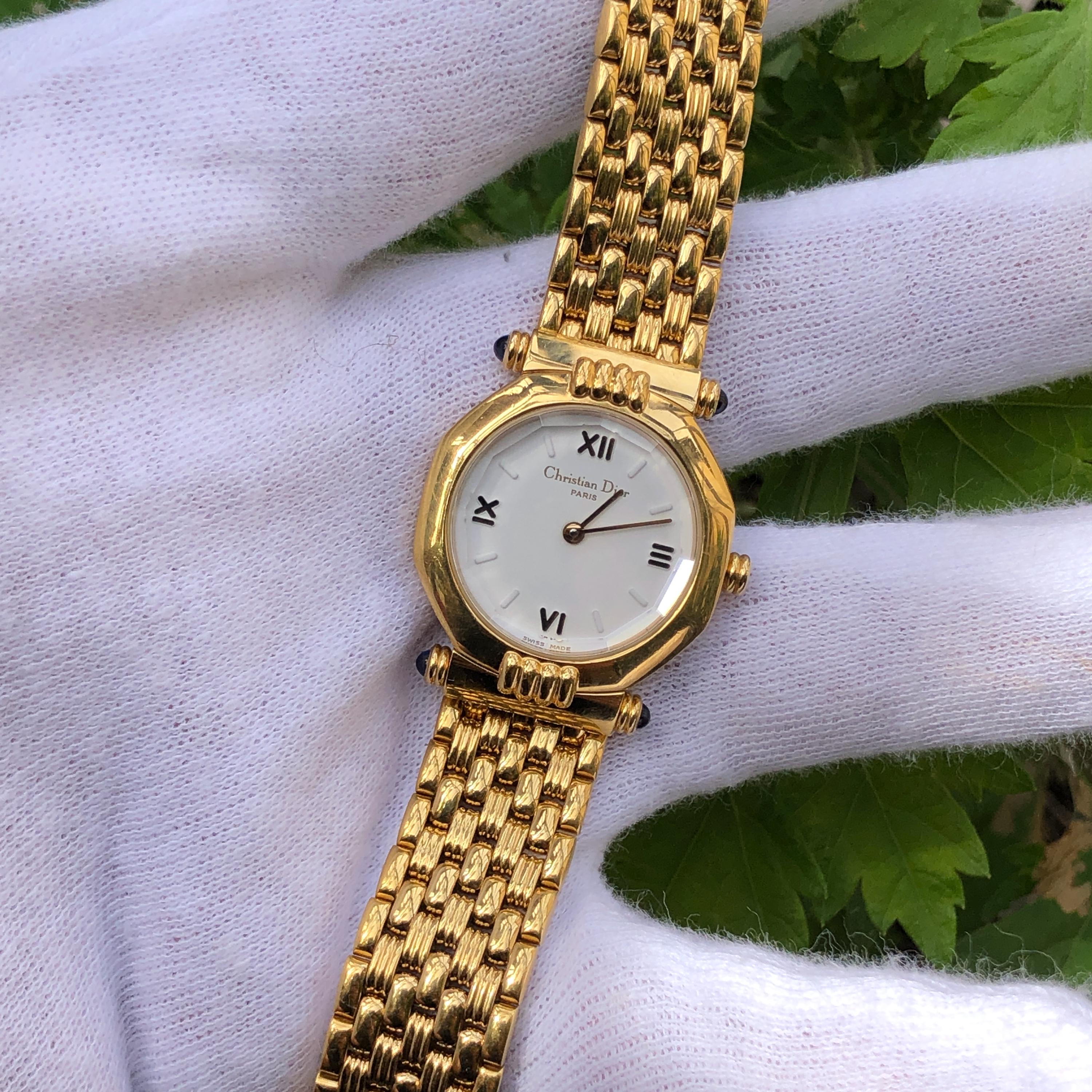 Vintage Christian Dior Octagon Gold Plated Ladies Watch With Box