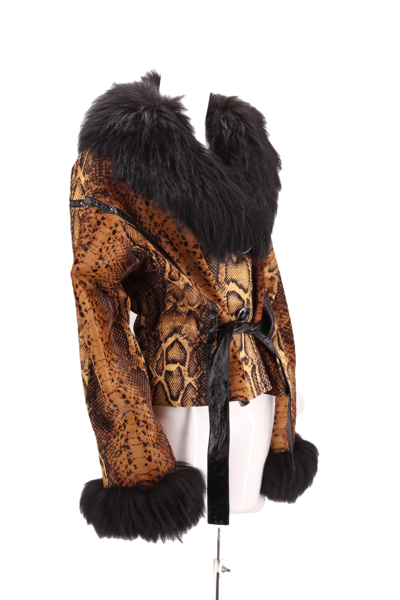 Y2K vintage snakeskin print fox fur coat sz L / 2000s 90s pony
