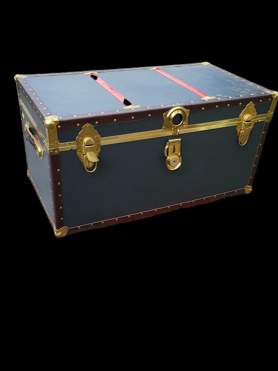 Vintage Greenish Blue Trunk: Long Lock Chest With Gold Accent - Etsy