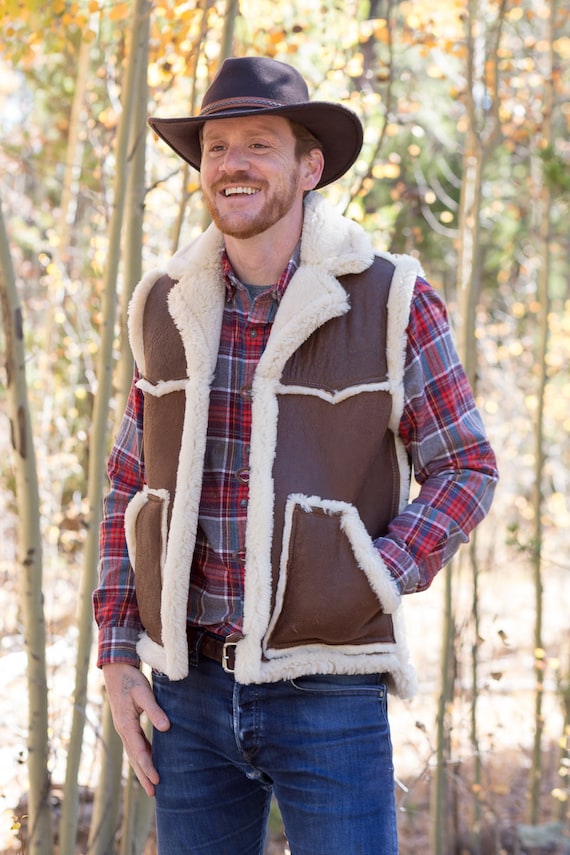 Mens Sheepskin Vest-rancher W/collar-exposed Wool Seams - Etsy
